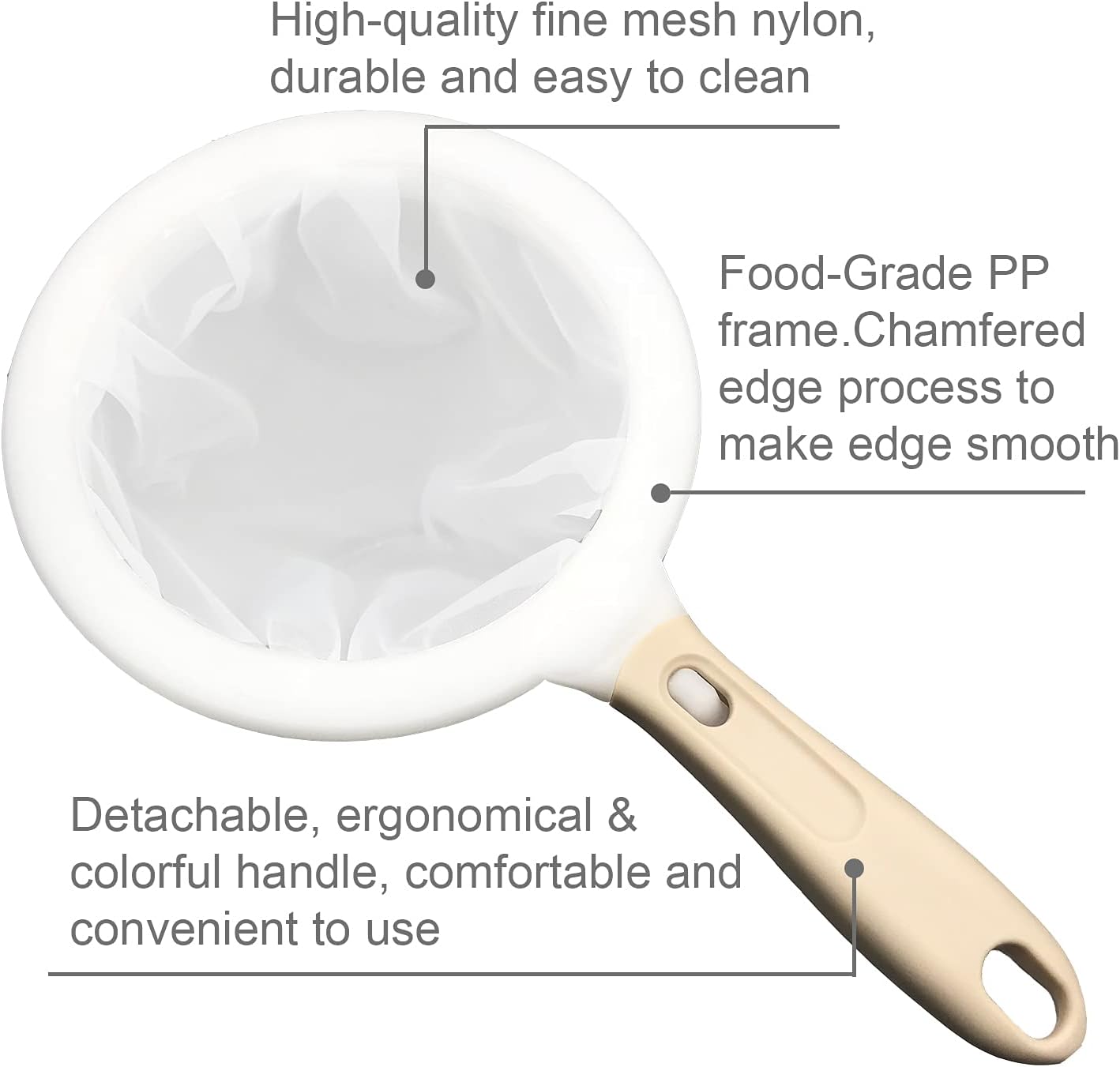 8.4in 80 Mesh Big Nylon Mesh Filter Ultra-Fine Sieve Sediments Strainer PP Frame for Straining Juice,Honey,Tea
