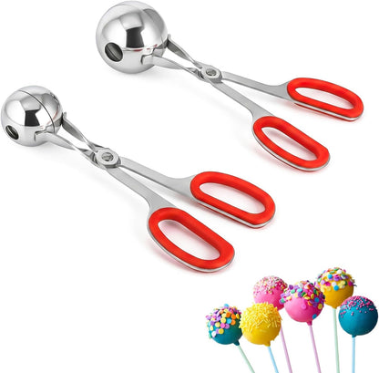 Cake Pop Scoop Stainless Steel, 2-Pack Cake Ball Maker, Non-Slip Handle Used for Cake Sticks and Cookie Dough, Quick Scooping and Shaping, One Large and One Small Product Non-Stick Food Spoon