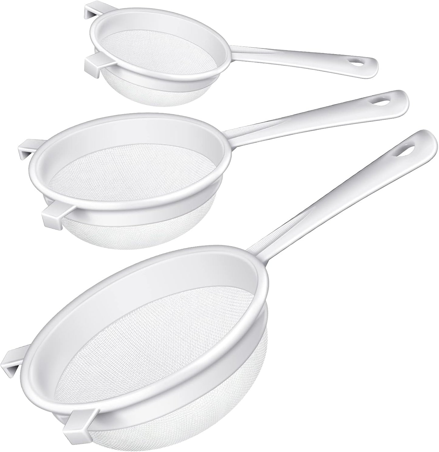 3 Pcs Plastic Nylon Mesh Strainer Colander with Handle Double Ear Fine Food Mesh Strainer Flour Sifter for Baking Kitchen Colander Sifter Kefir Tea Juice Pasta(3 Inch, 4 Inch, 5.5 Inch)