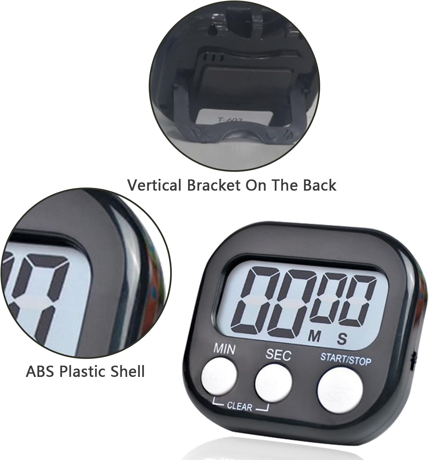 Small Digital Timer for Kitchen Cooking Baking Sports Office Meeting Multi-Function Count Up Countdown Magnetic Backing and ON/Off Switch Desk Electronic Timer (Black)