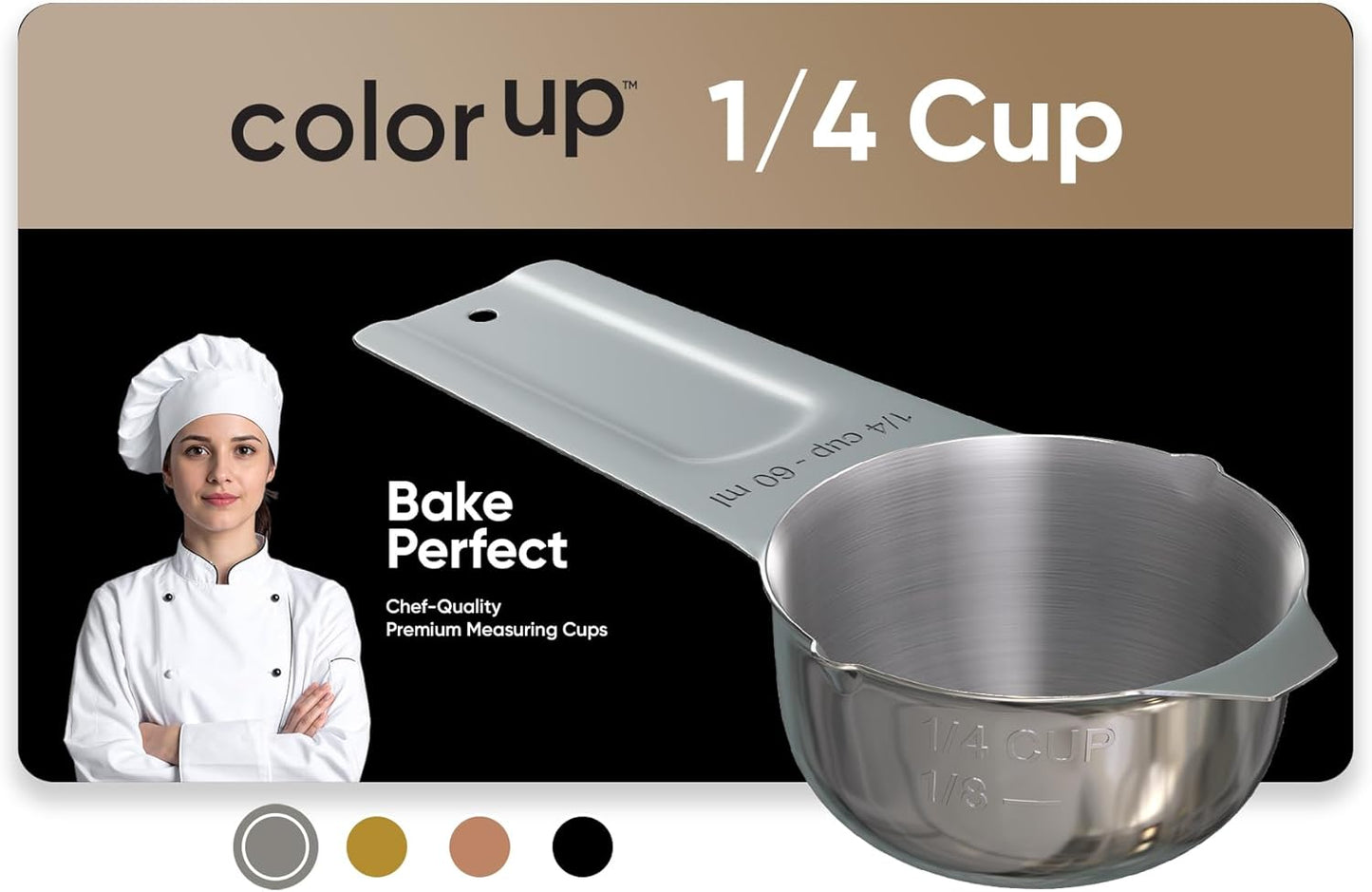 Color Up 2 Cup Measuring Cup, 480ml Stainless Steel Metal, Easy-Pour Spouts, Engraved Markings, Flat Base, Dishwasher Safe, for Dry and Liquid Ingredients