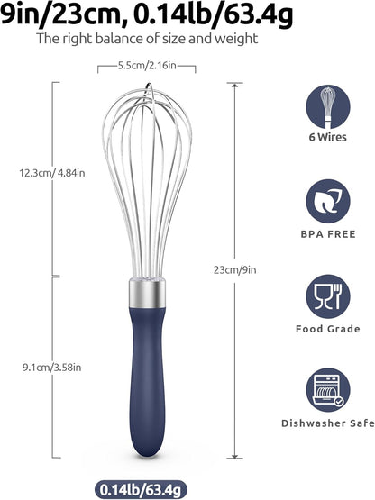 U-Taste 7" Mini Whisk for Cooking: 18/8 Stainless Steel Small Metal Kitchen Wisk, Tiny Hand Mixing Tool for Coffee, Egg, Sauce, 6-Wires Compact Head for Baking, Beating in Bowl, Mug, Jar (Set of 2)