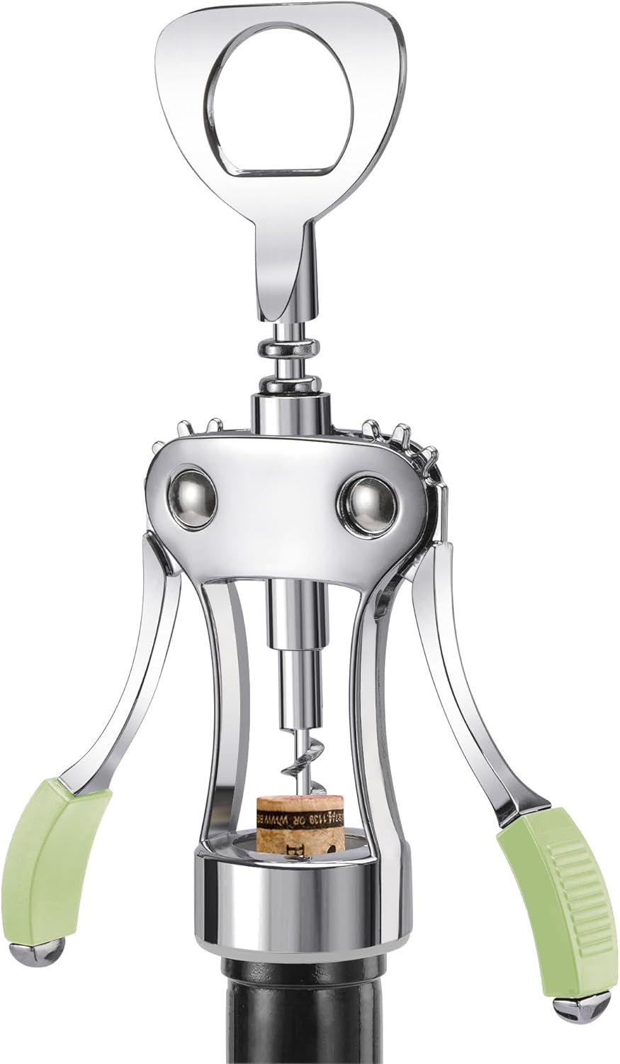 KORCCI Wine Opener, Heavy-Duty Zinc Alloy Wing Corkscrew, Premium Beer Bottle Opener, Multifunctional Wine Accessories with Ergonomic Handle and Sharp Screw, for Kitchen, Bar, Restaurant (SILVER)