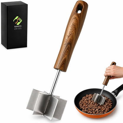 Stainless Steel Mini Meat Chopper & Masher | 6-Blade Ground Beef Chopper Tool | Small Hamburger Smasher | Compact Ergonomic Handle | Dishwasher Safe - 7" (Retro Orange Mini)
