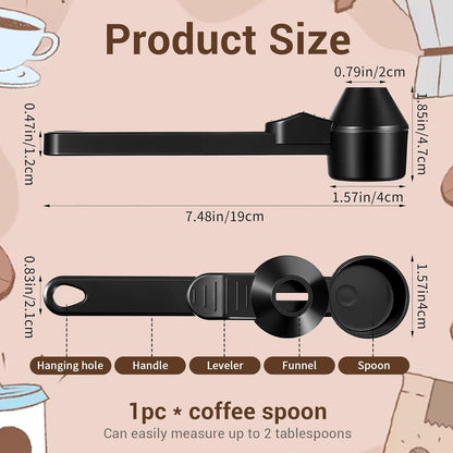 cobee Coffee Scoop With Funnel, Measuring Spoon Slide Scoop for Ground Coffee Protein Powder Reusable Pods(Black)