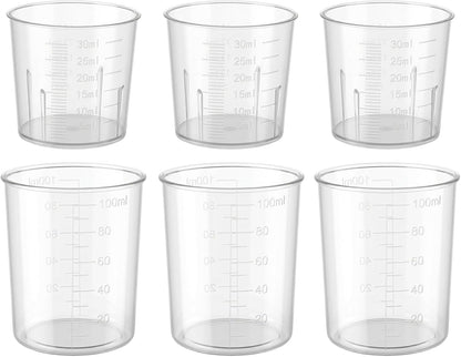 6 Pack Ounce Measuring Cup Set, 1 Oz (30 Ml) and 3.4 Oz (100 Ml) Small Measuring Cups Liquid, Plastic Clear Graduated Beakers for Mixing Cooking Baking Kitchen Crafts Lab
