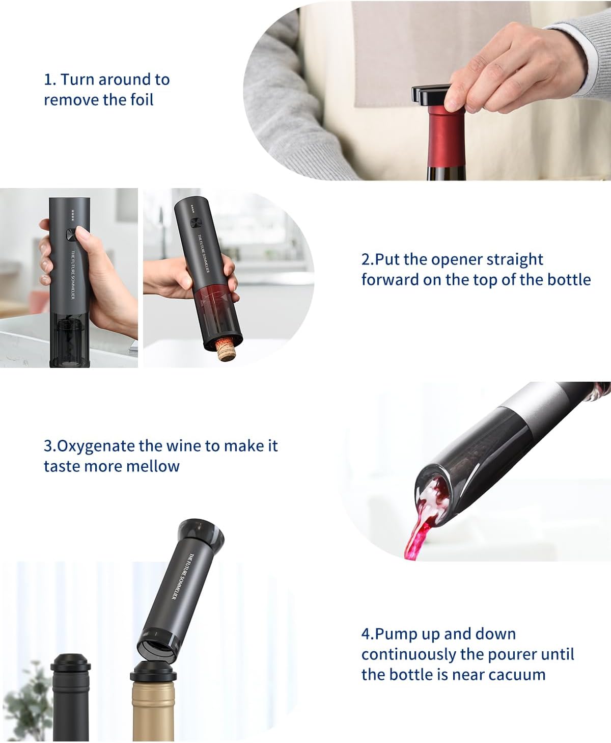CIRCLE JOY Electric Wine Opener Stainless Steel Rechargeable Automatic Wine Bottle Opener Set 7-in-1 Wine Gifts for Wine Lovers with Charging Base, Foil Cutter, Wine Aerator Pourer & 2 Vacuum Stoppers