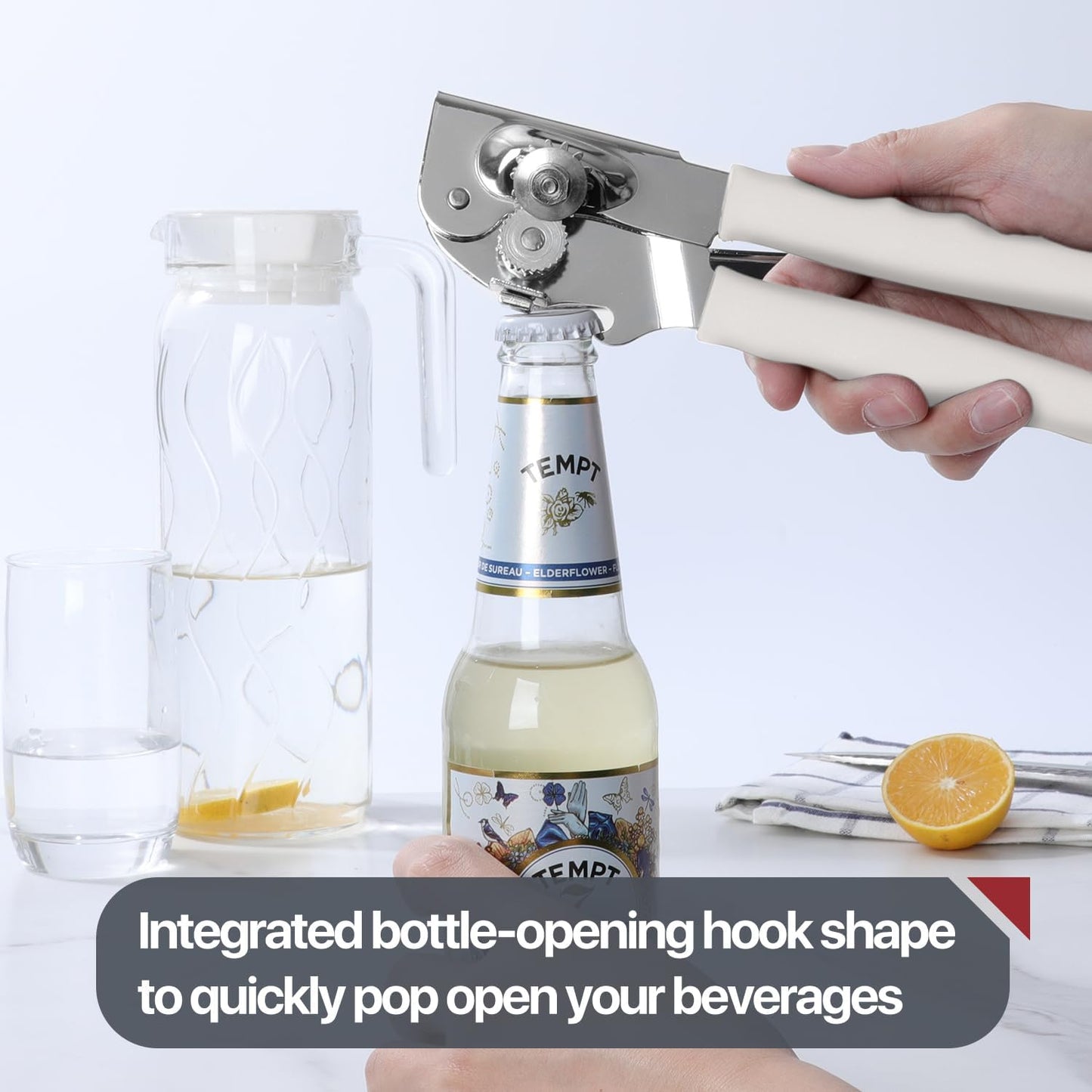Commercial Can Opener, UHIYEE Hand Crank Can Opener Manual Heavy Duty with Comfortable Extra-long Handles, Oversized Knob, Large Handheld Can Open Easy for Big Cans, Black