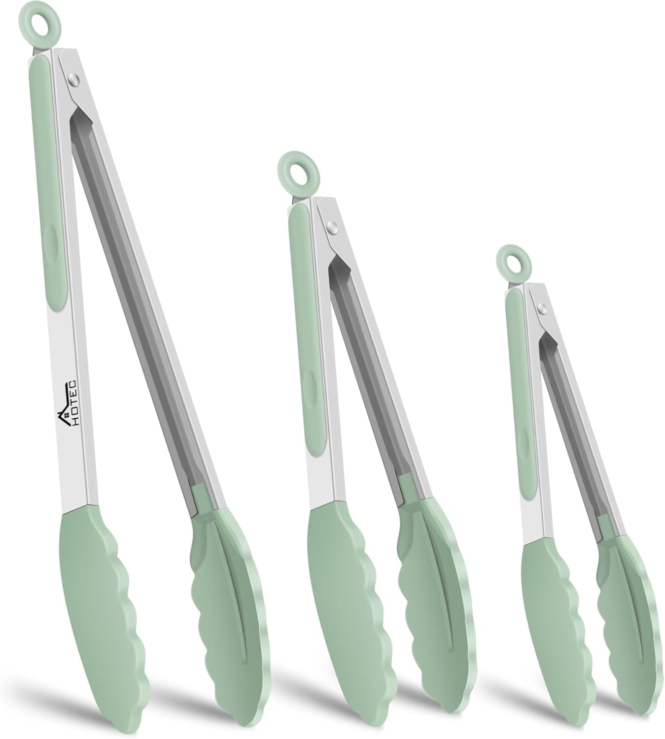 HOTEC Premium Stainless Steel Locking Kitchen Tongs with Silicon Tips, Set of 3-7", 9" and 12" (Gradient Blue)