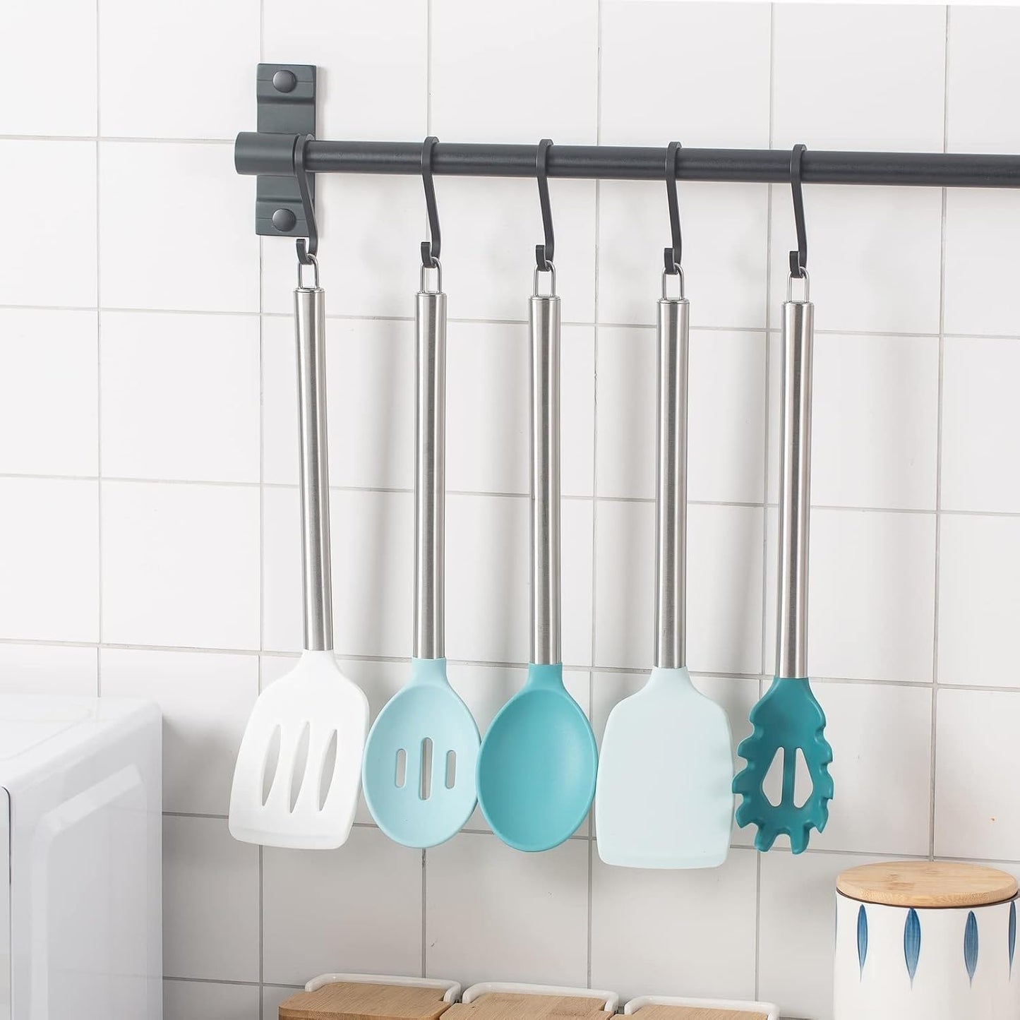 COOK WITH COLOR Silicone Cooking Utensils, Kitchen Utensil Set, Easy to Clean Silicone Kitchen Utensils, Cooking Utensils for Nonstick Cookware, Kitchen Gadgets Set, 10 Pieces, Green
