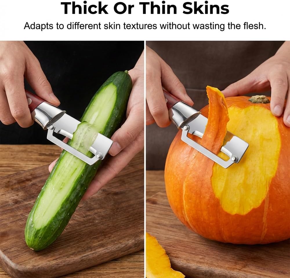 Multi-Functional Vegetable Peeler for Kitchen, Sharp Stainless Steel Peeling Tool with Comfort Wooden Handle & Integrated Bottle Opener, Versatile Gadget for Fruits and Veggies (2 PCS)