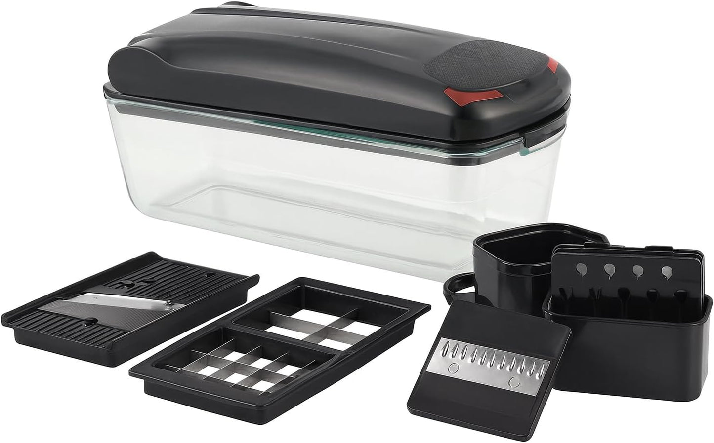 Le'raze 13-in-1 Vegetable Chopper Pro with Glass Container, Stainless Steel Blades, BPA-Free, Mandoline Slicer, Manual