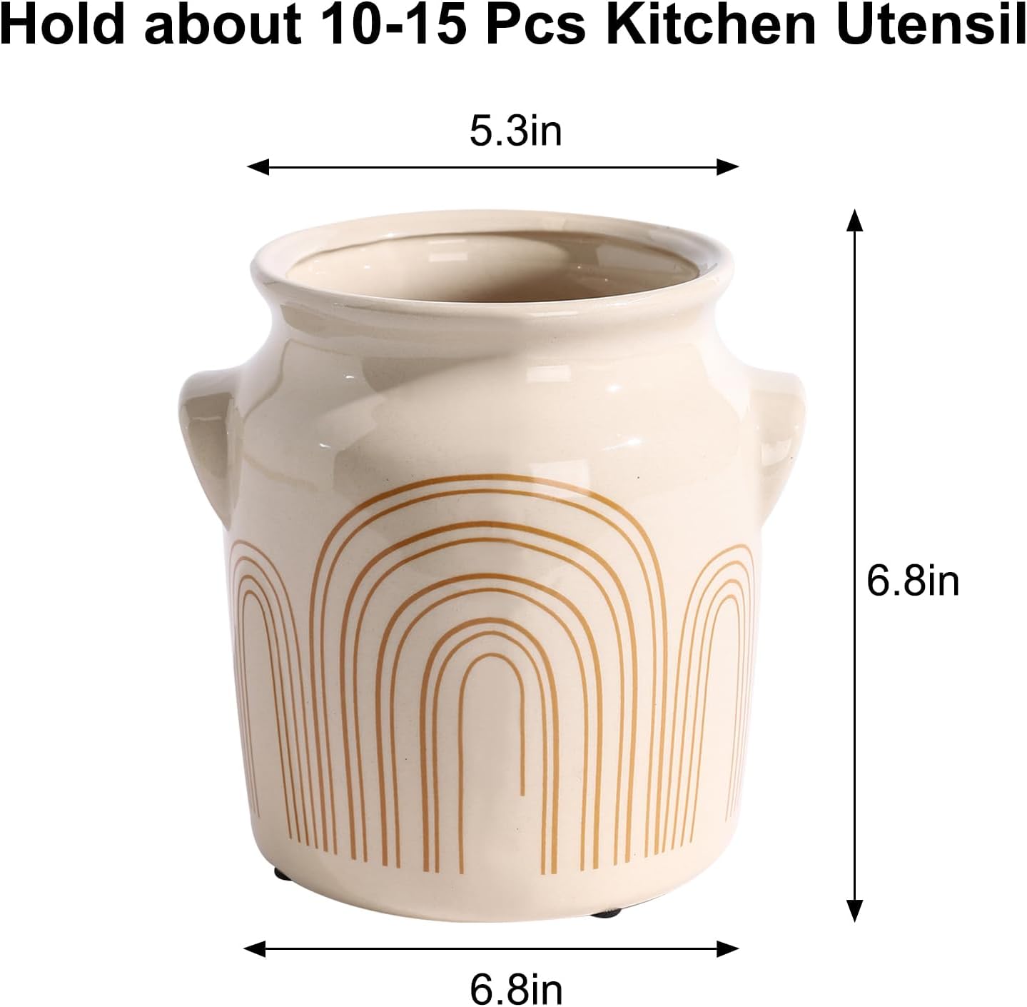 Ceramic Farmhouse Kitchen Utensil Holder for Countertop, Rustic Cooking Utensil Holder Crock Fit for Kitchen Counter. 6*6.8*6.7 IN