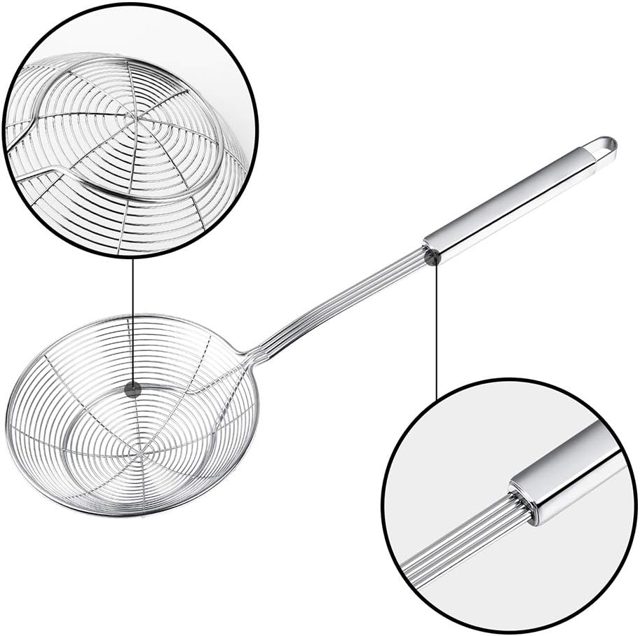 Spider Strainer Skimmer, Swify Stainless Steel Asian Strainer Ladle Frying Spoon with Handle for Kitchen Deep Fryer, Pasta, Spaghetti, Noodle, 5.5 Inch