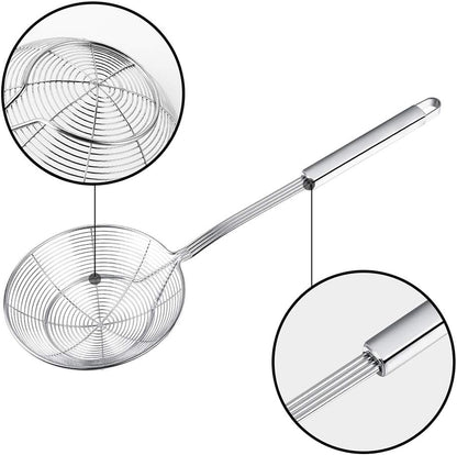 Spider Strainer Skimmer, Swify Stainless Steel Asian Strainer Ladle Frying Spoon with Handle for Kitchen Deep Fryer, Pasta, Spaghetti, Noodle, 5.5 Inch