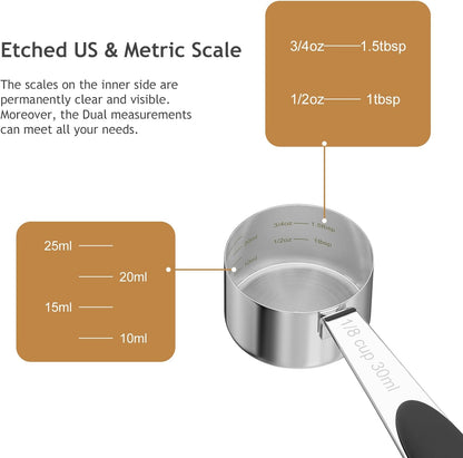 LEIFENY 2PCS 1/8CUP(30ml) Dog Cat Food Scoop, Stainless Steel Measuring Cup, Metal Pet Scooper with Inner Precision Scale Measurement