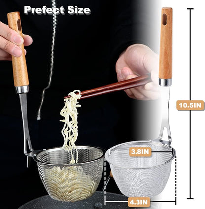 TENTA KITCHEN Premium 18/8 Stainless Steel Mesh Spider Spaghetti Dumpling Noodle Strainer -Mouth diameter 3.8 inch Basket and 8.1inch Handle