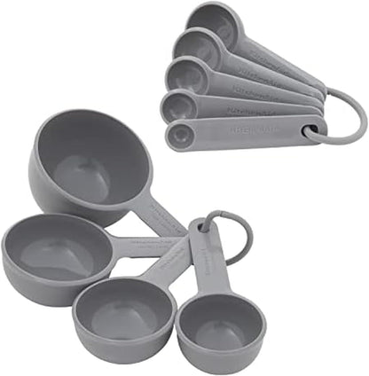 KitchenAid Universal Easy To Read Measuring Cup and Spoon Set with Soft Grip Handle for Maximum Control, Hang Hole and Nesting For Easy Storage, Dishwasher Safe, 9 Piece, Pistachio