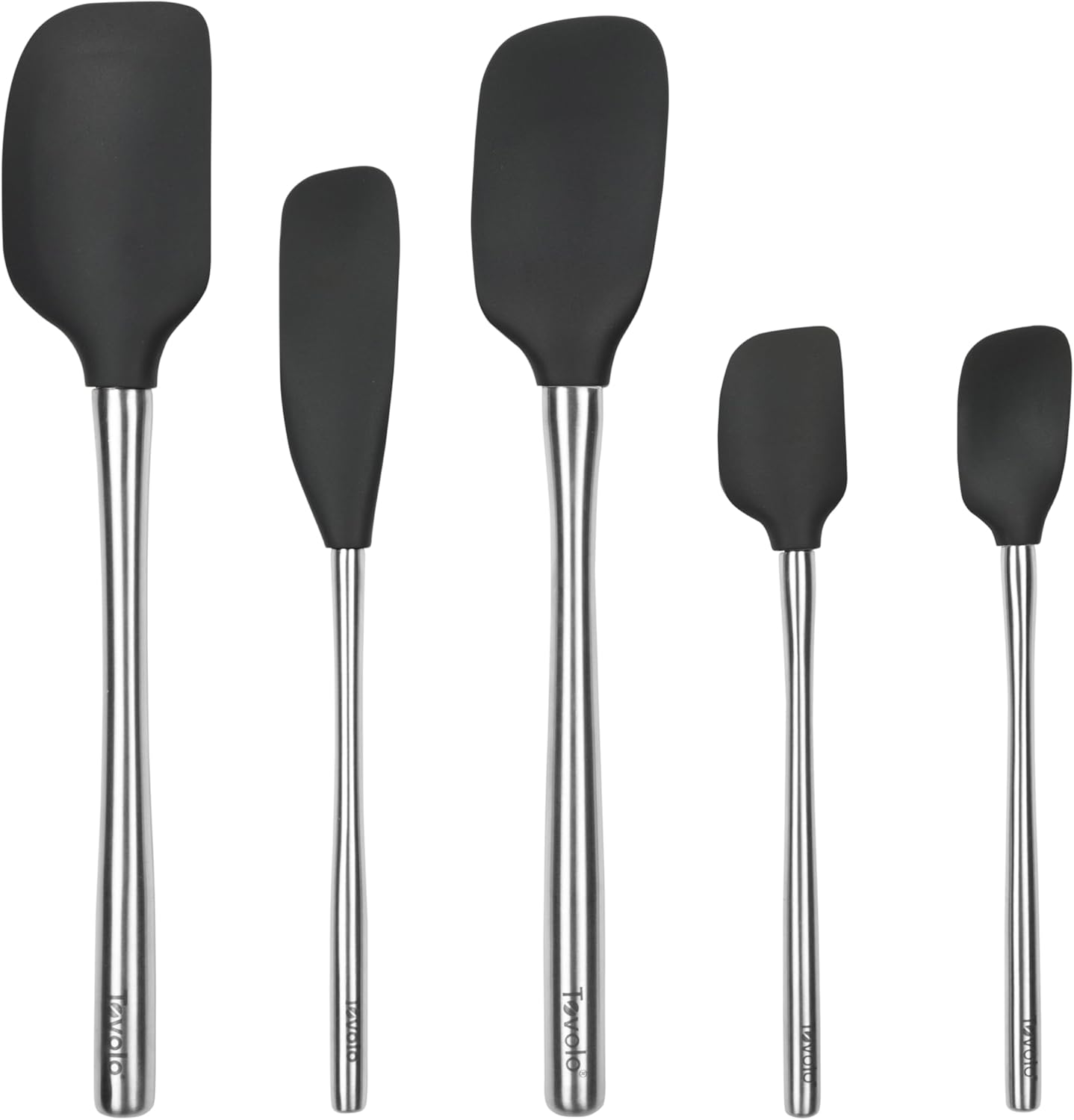 Tovolo Stainless Steel Handled Silicone Spatula Set of 5 White, Dishwasher Safe Kitchen Spatula Set for Cooking Baking, Non Toxic BPA Free Silicone Spatula set with Metal Steel Handle