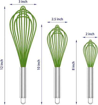 OYV 304 Stainless Steel Whisk Set, Dishwasher Safe Rustproof Metal Whisk, Professional Balloon Wire Whisks for Kitchen Cooking, Perfect For Blending, Whisking, Baking, Beating, 3 Packs (8" 10" 12")