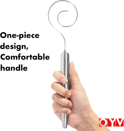 OYV Seamless Dough Whisk, 18/10 Stainless Steel Danish Dough Wisk, 9" Bread Whisk for Sourdough, Cookies, Pizza, Pastry, Dishwasher Safe Dough Hook