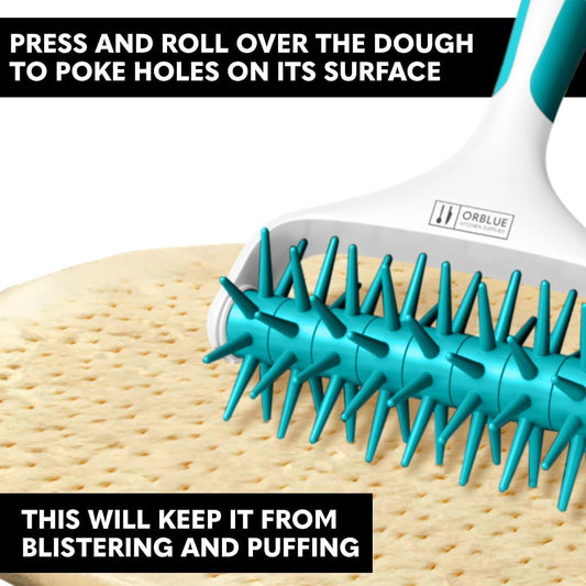 Orblue Pizza Dough Docker, Pastry Roller with Spikes, Pizza Docking Tool for Home & Commercial Kitchen - Pizza Making Accessories that Prevent Dough from Blistering, Red