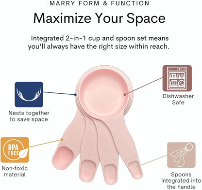 Storage Theory 2-in-1 Measuring Cups & Spoons Set (4-Piece) - Nesting Space-Saving Kitchen Gadget - BPA-Free Food Grade Plastic - Dishwasher Safe for Baking, Cooking, Coffee - White