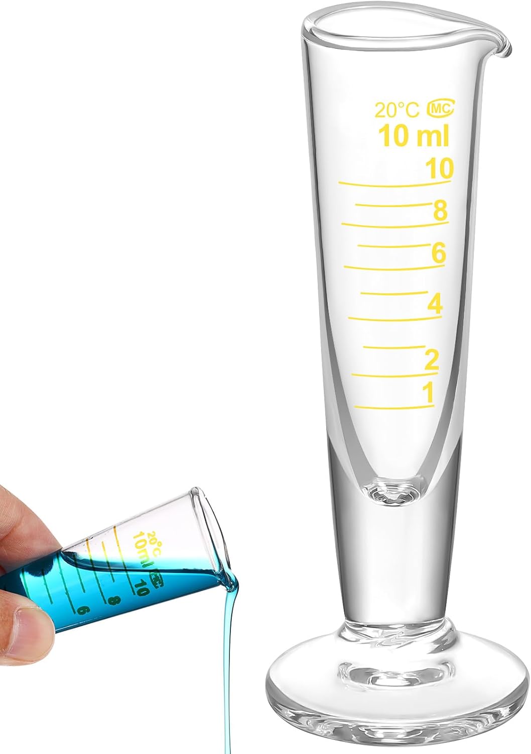 Baluue 10ml Graduated Cylinder, Borosilicate Glass Measuring Cup with Pour Spout, Conical Precise Lab Graduated Measuring Cylinder for Liquid, Science Labware