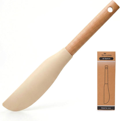 10.7" Silicone Jar Spatula with Natural Beechwood Handle, Removable Flexible Scraper Head for Deep Jars, Thick Non-Stick Small Spatula for Sourdough, Peanut Butter, Blenders & Baking, Cream