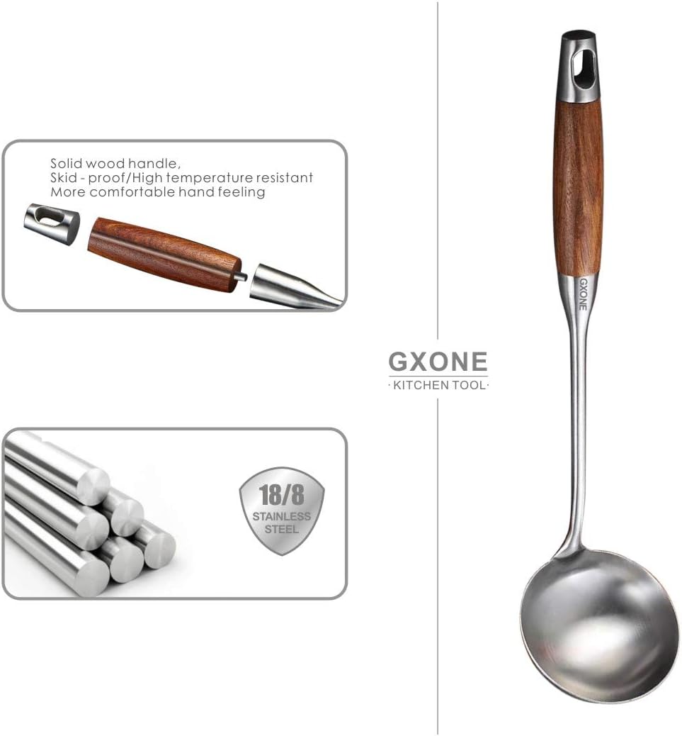 Slotted Spoon,304 Stainless Steel Skimmer Spoon with Heat Resistant Wooden Handle,Silver/15.8Inch