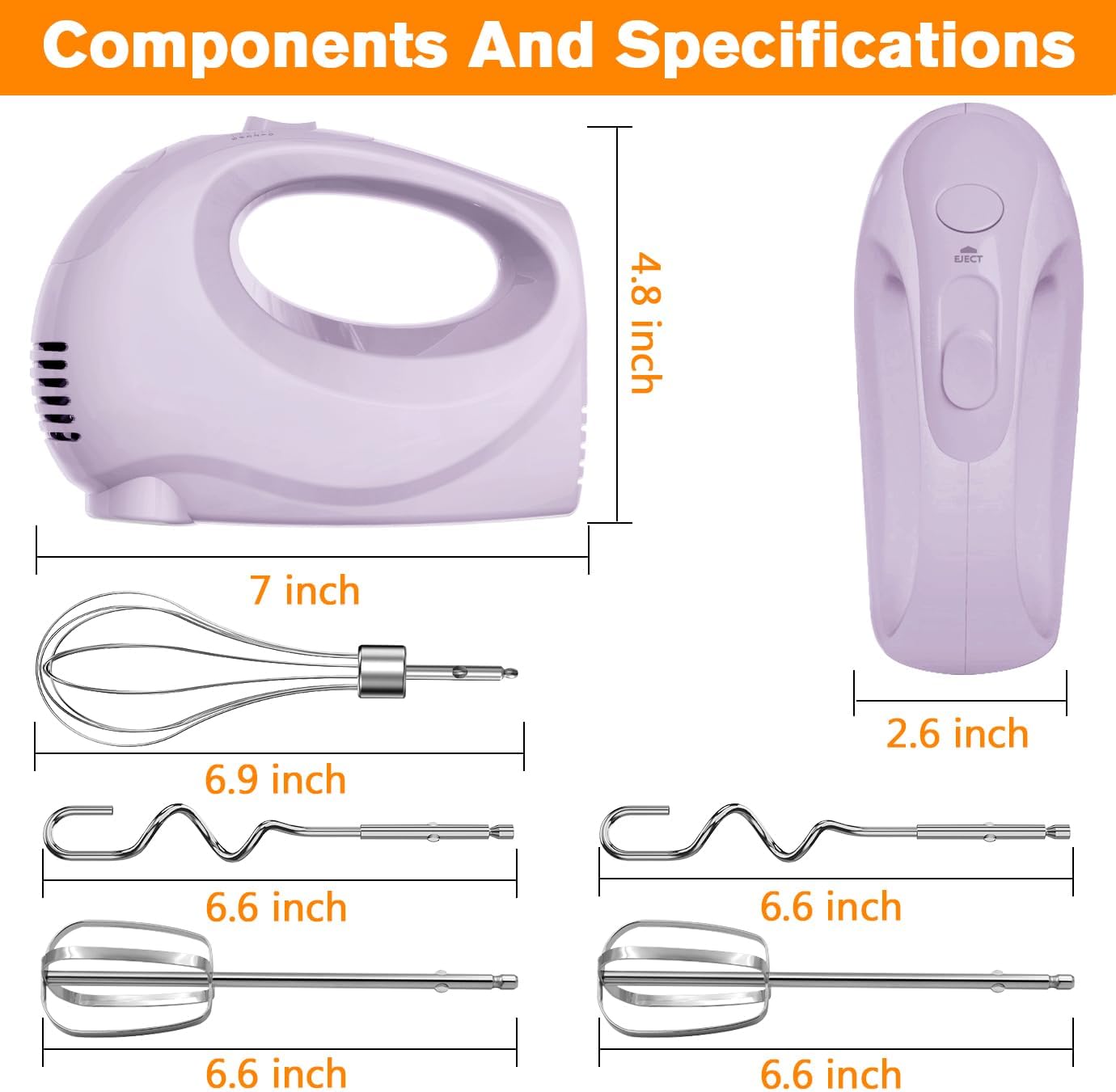 Hand Mixer, 5-Speed Electric Whisk with Turbo Boost Includes 5 Stainless Steel Attachments - Great Stand Mixer Alternative for Baking Cakes, Bread & More