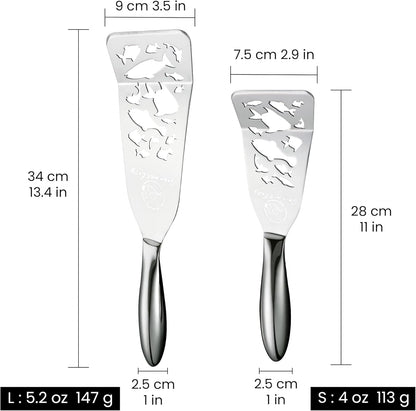 Stainless Steel Fish Spatula Set – 1 Large Fish Turner + 1 Small Metal Spatula, Ultra-Thin Edge for Easy Turning & Flipping, Metal Kitchen Utensils with Ergonomic Non-Slip Handle, Dishwasher Safe