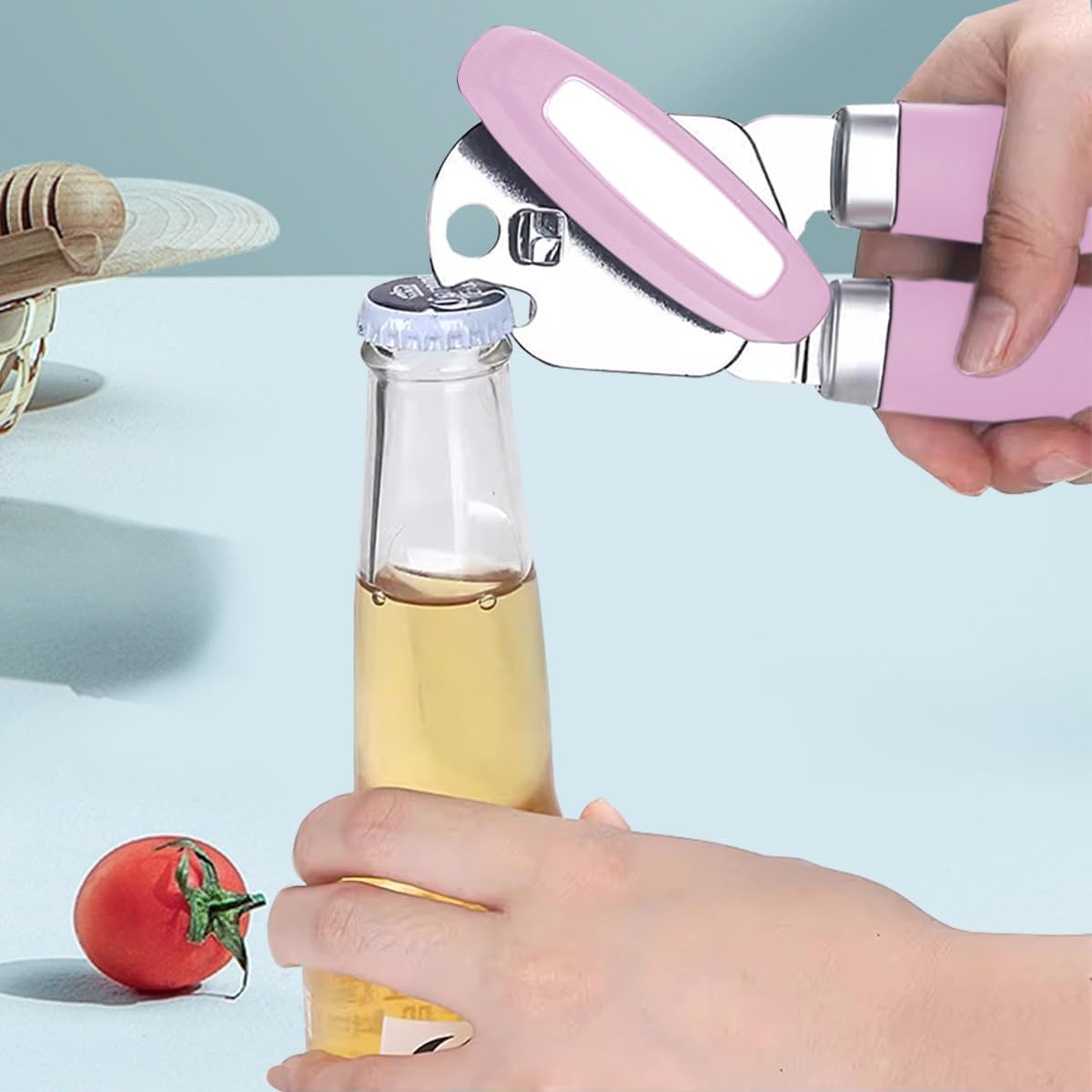 The Original Heavy Duty Stainless Steel Smooth Edge Manual Can Opener and Bottle Openers, Soft Handle, Rust Proof Oversized Handheld Easy Turn Knob,Grey