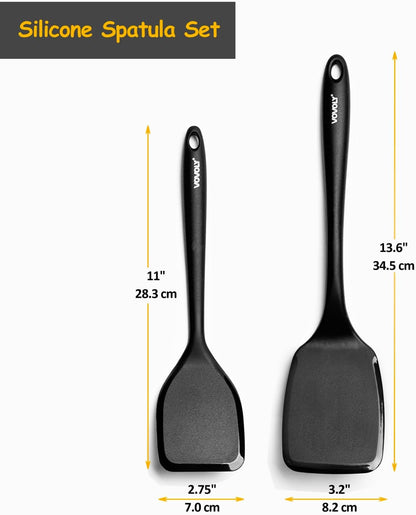 Large Size Silicone Spatula Set, 600°F Heat Resistant Silicone Spatula Turner Flipper for Cooking, Non Stick and Non Scratch Kitchen Utensils for Eggs & Pancakes, 2-Pack, Black