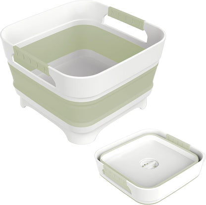 MontNorth 2.4 Gal Collapsbile Wash Basin with Drian Plug,9L Dish Pan for Soaking Baby Bottles,Portable Sink, Multiuse Foldable Bucket,Ice Beverage Tubs for Camping, Vegetable Washing, RV (Gray)