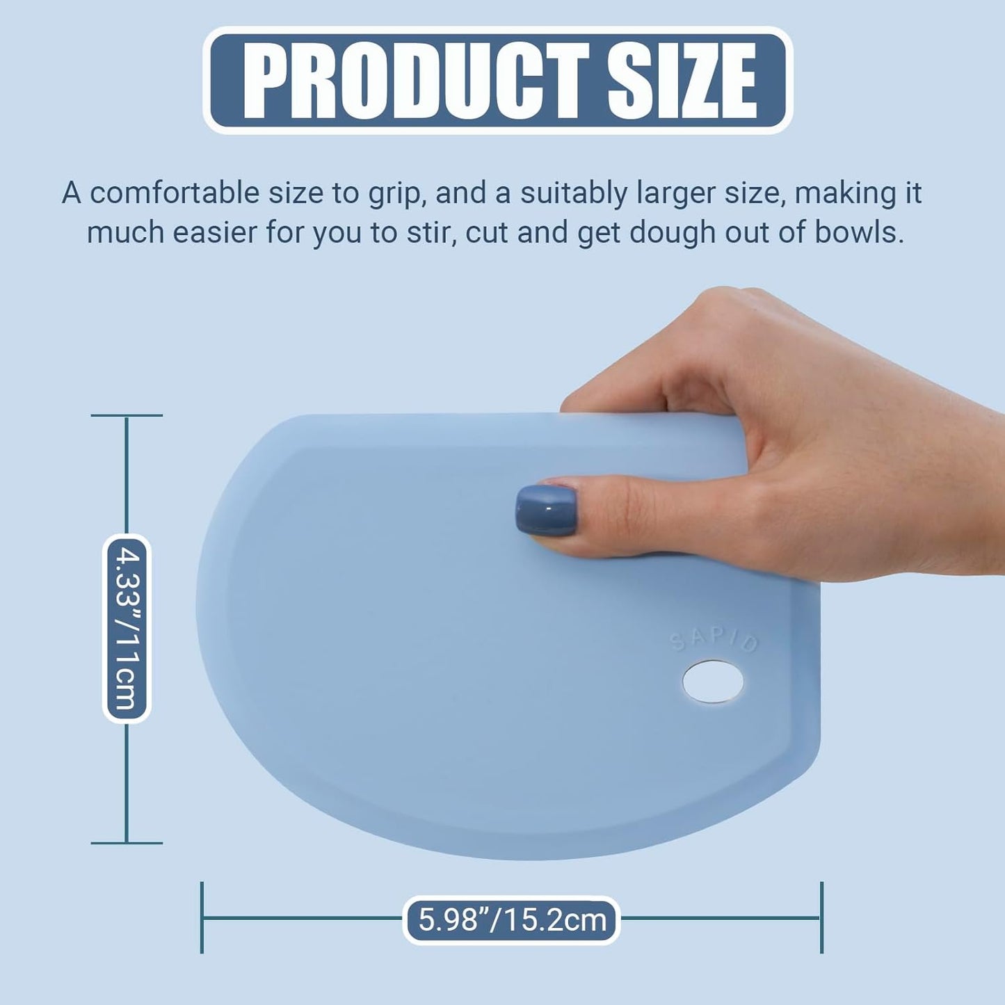 Silicone Dough Scraper with Stainless Steel Sheet, Curved Edge Flexible Bowl Scraper for Baking, Food Grade Silicone Bench Scraper for Sourdough Bread Proofing Basket, 5.98"×4.3", Mint Green, SAPID