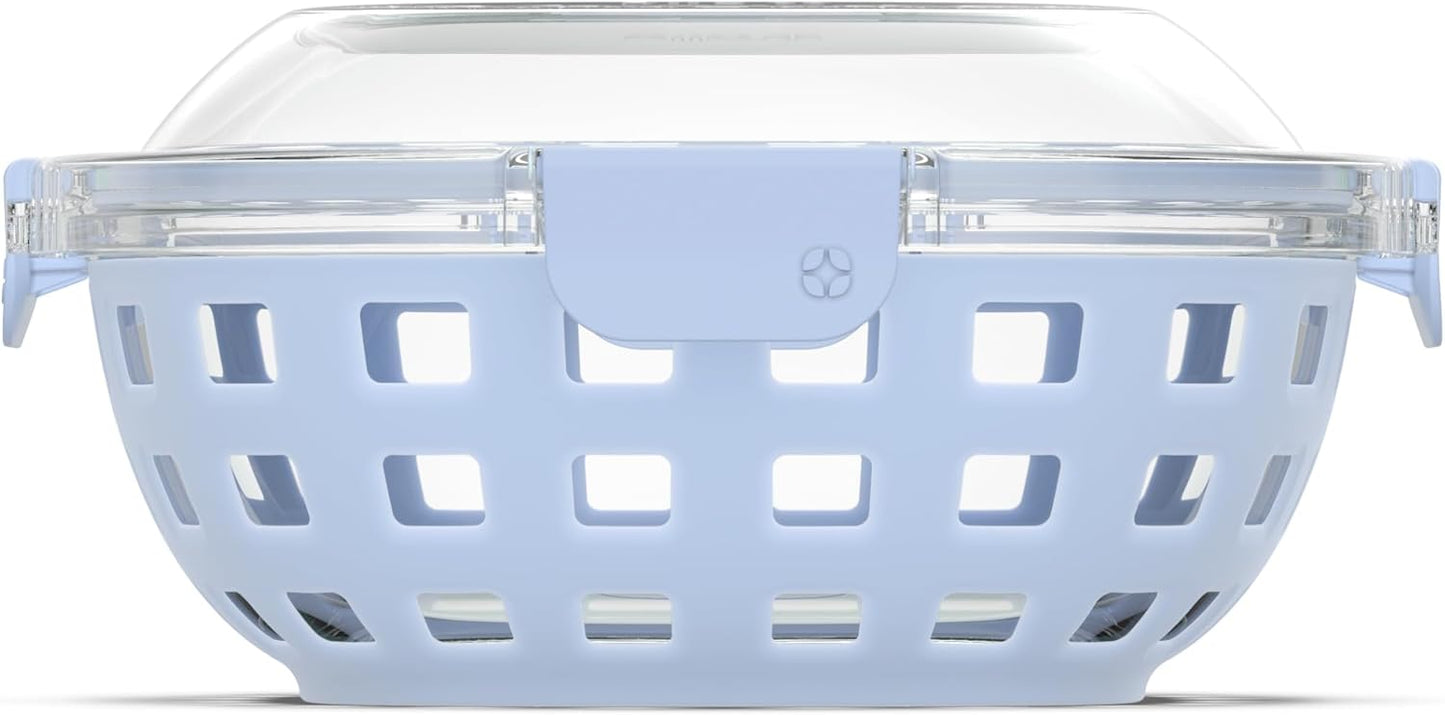 Ello DuraGlass Food Storage Glass Lunch Bowl - Meal Prep Container with Silicone Sleeve and Airtight Lid, 5 Cup, Yucca