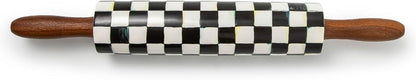 MACKENZIE CHILDS Ceramic Rolling Pin, Decorative Roller Pin for Baking, 17.5 Inches, Black-and-White Courtly Check