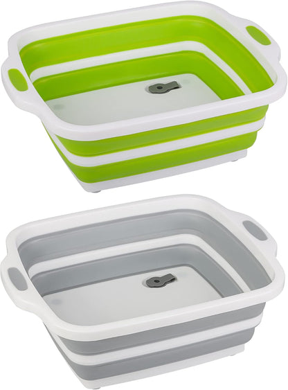 Space Saving Cutting Board, Collapsible Dish Tub with Draining Hole, Folding Chopping Board with Colander, 3 in 1 Multifunction Camping Sink for Washing Dish, Bowl, Vegetables and Fruit