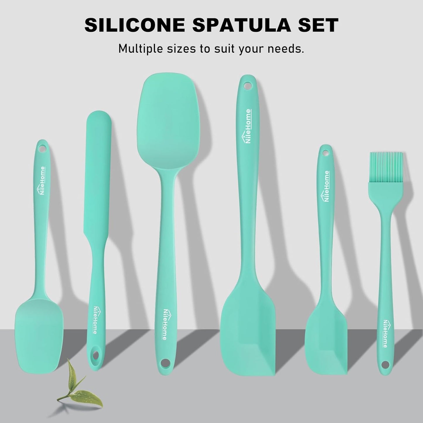 NileHome Silicone Spatula Set, 6 Pieces Food Grade Kitchen Utensils with Silicone Brush Heat Resistant Up to 600°F Dishwasher Safe BPA-Free Rubber Spatula for Scraping, Baking, Cooking, Mixing-Black