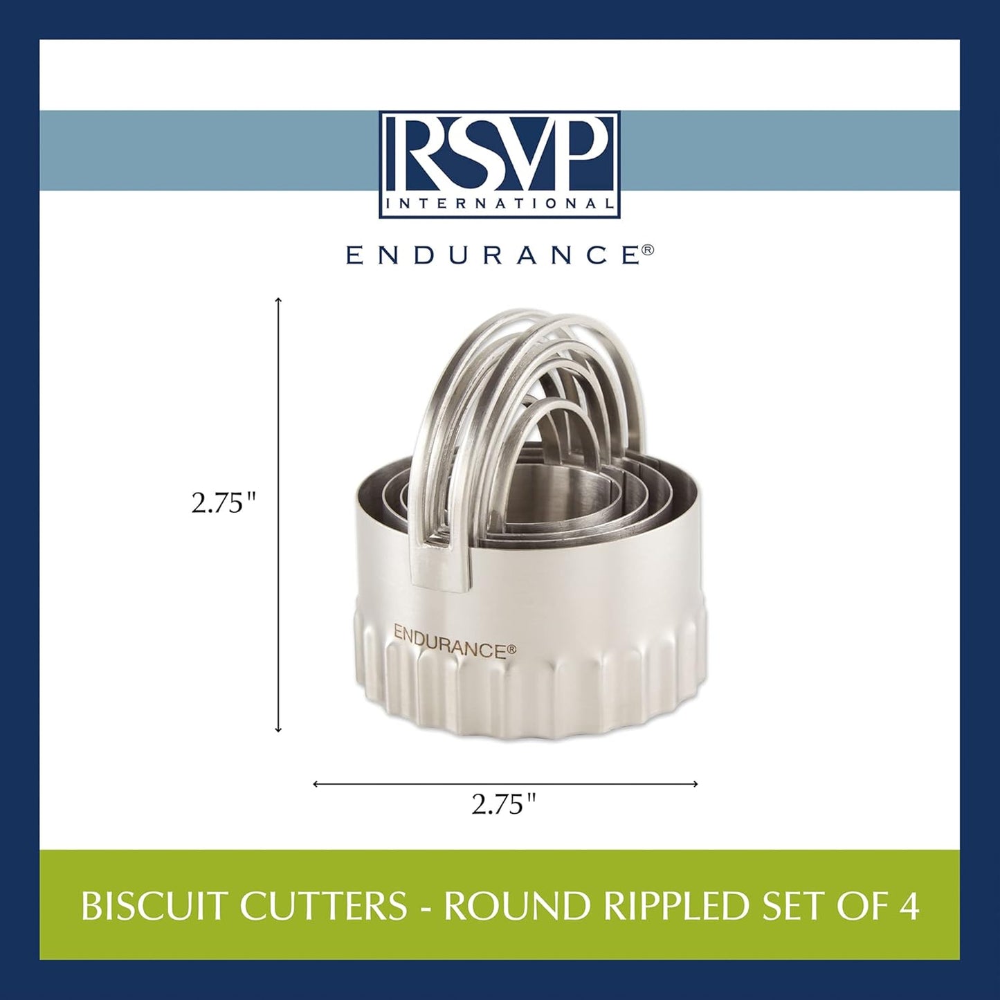 RSVP International Endurance Round Biscuit Cutters - Stainless Steel, Set of 4 | Nest for Easy Storage | For Cutting Thick or Thin Dough | Professional | High Handle Arch