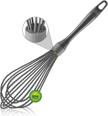 OYV Dishwasher Safe Whisk, Professional Whisks for Cooking Non-Scratch, Stainless Steel & Silicone Wisk, Plastic Rubber Whisk Tool for Nonstick Cookware Pans, Heat Resistant,12-Inch, Grey