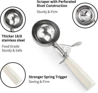 Portion Scoop - Disher, Cookie Scoop, Food Scoop - Portion Control - 18/8 Stainless Steel, Milk White Handle (#10 / 3oz)