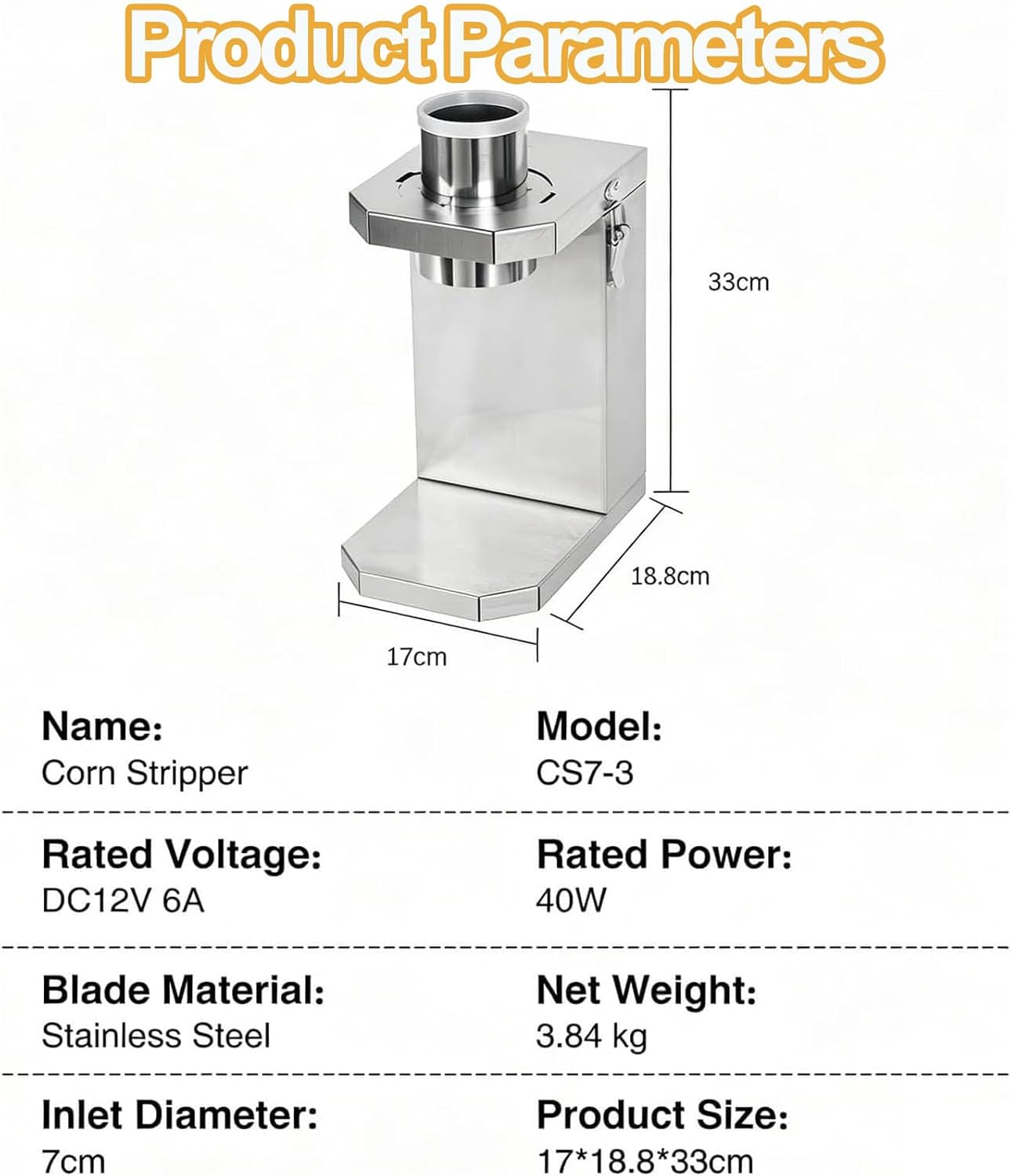 Electric Fresh Corn Stripper, 40W Stainless Steel Corn Cob Thresher, 6.5cm Feed Inlet, Removable Blade, Quick Kernel Removal for Fresh and Cooked Corns, Commercial Use