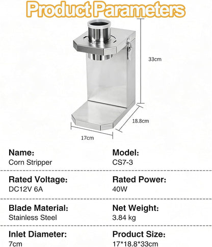 Electric Fresh Corn Stripper, 40W Stainless Steel Corn Cob Thresher, 6.5cm Feed Inlet, Removable Blade, Quick Kernel Removal for Fresh and Cooked Corns, Commercial Use