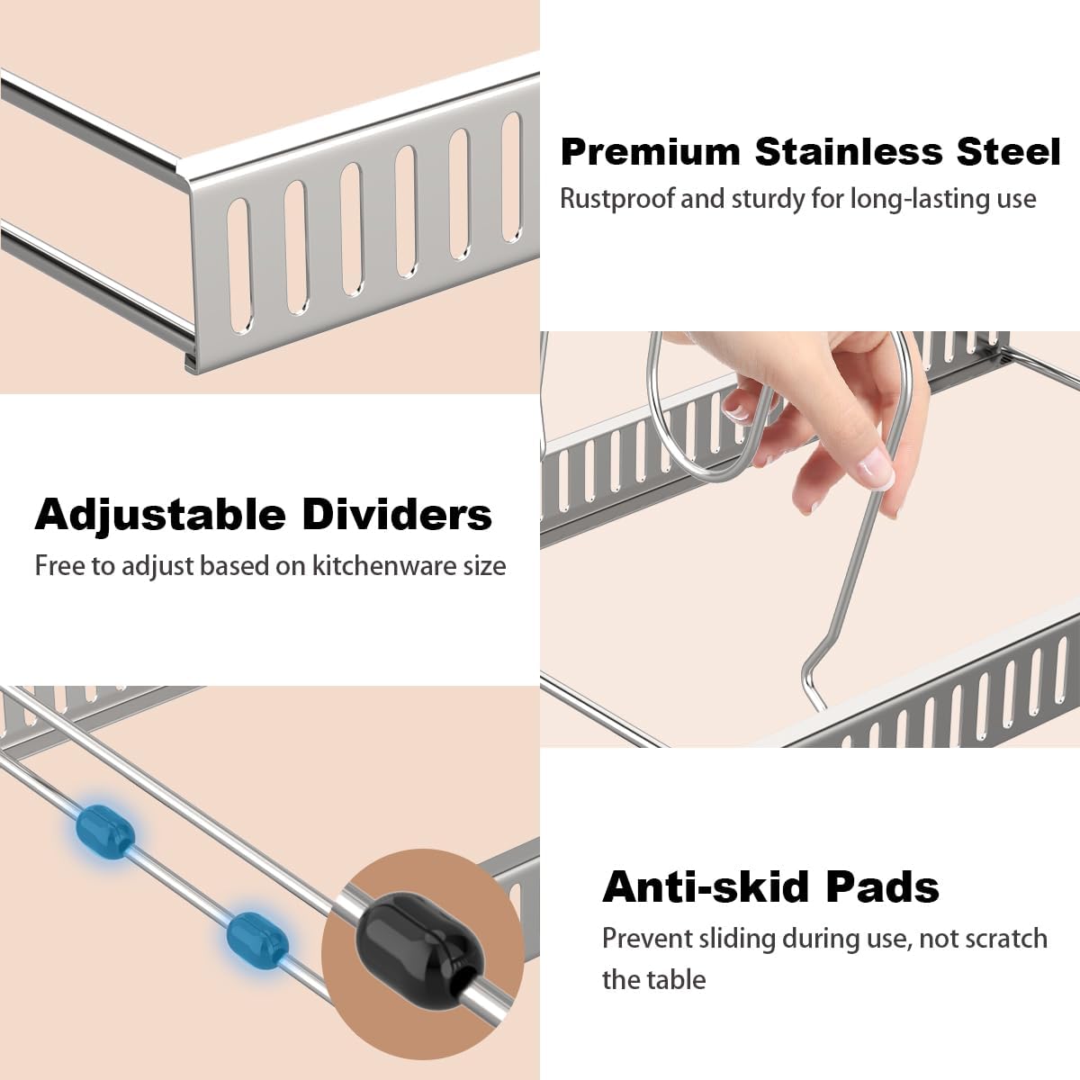Housolution Pot and Pan Organizer Rack for Cabinet, Expandable Pot Lid Organizer Holder with 14 Adjustable Dividers, Fully Expanded Size 22.83" W x 7.09" D x 7.09" H, Black