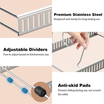Housolution Pot and Pan Organizer Rack for Cabinet, Expandable Pot Lid Organizer Holder with 14 Adjustable Dividers, Fully Expanded Size 22.83" W x 7.09" D x 7.09" H, Black
