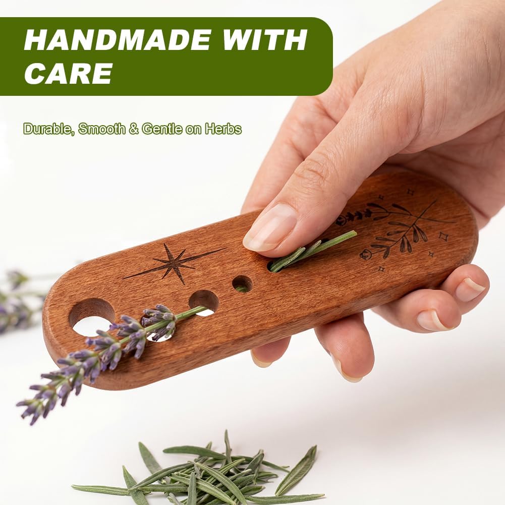 2Pcs Wooden Vegetable Leaf Separator, 7-Hole Stainless Steel Herb Peeler for Quick Leaf Stripping, Rosemary Stripper for the Kitchen Suitable for Home Use & Chefs