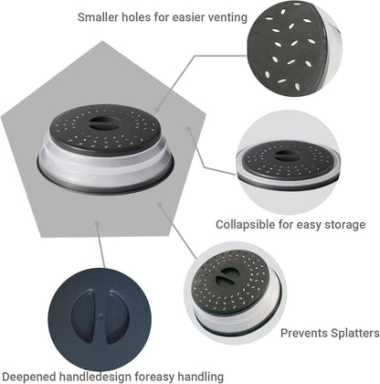 Collapsible Microwave Cover 10.5",Microwave cover for Food 10.5”,Microwave Cover Collapsible Splatter Cover Colander Lid,Fruit Drainer Baske,BPA Free and Non-Toxic(Black) ﻿