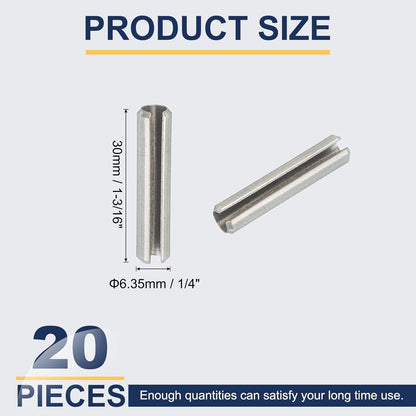 PATIKIL Slotted Spring Pin, 50 Pcs 1/8" x 3/4" (3.2mm x 20mm) 304 Stainless Steel Split Roll Pins Spring Dowel for Home Improvement Automotive Machine Repair, Silver - Colors A